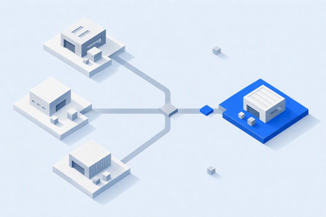 Isometric illustration of multi-location order routing