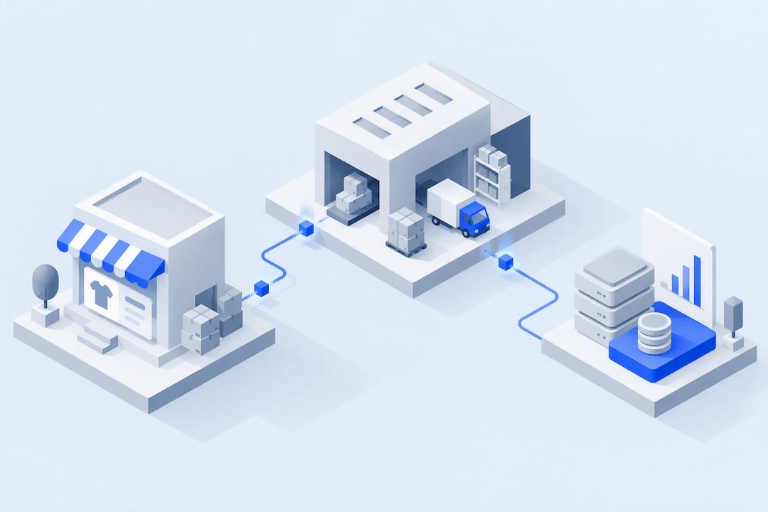 Isometric ecommerce integration flow illustration
