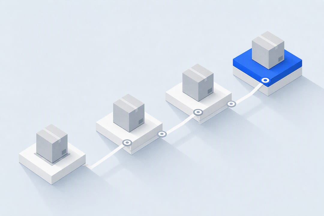 Isometric four-stage inventory availability illustration