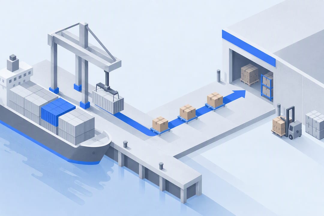 Isometric dock-to-stock logistics illustration