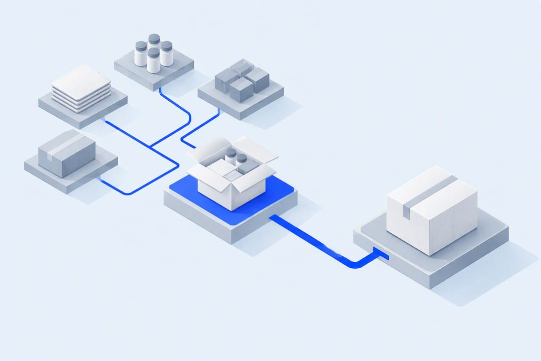 Isometric kitting and assembly title illustration