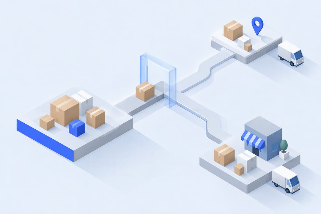 Isometric marketplace fulfillment title card