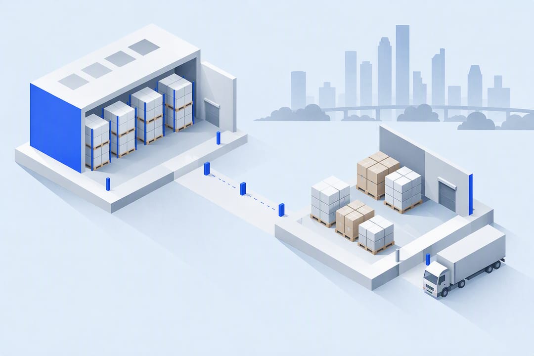 Geometric pallet storage comparison title card