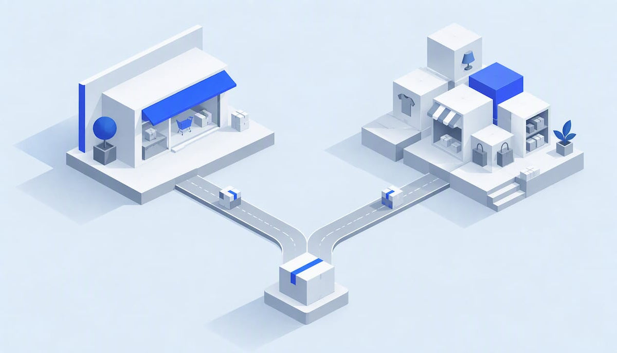 Two geometric platforms share a shipping route